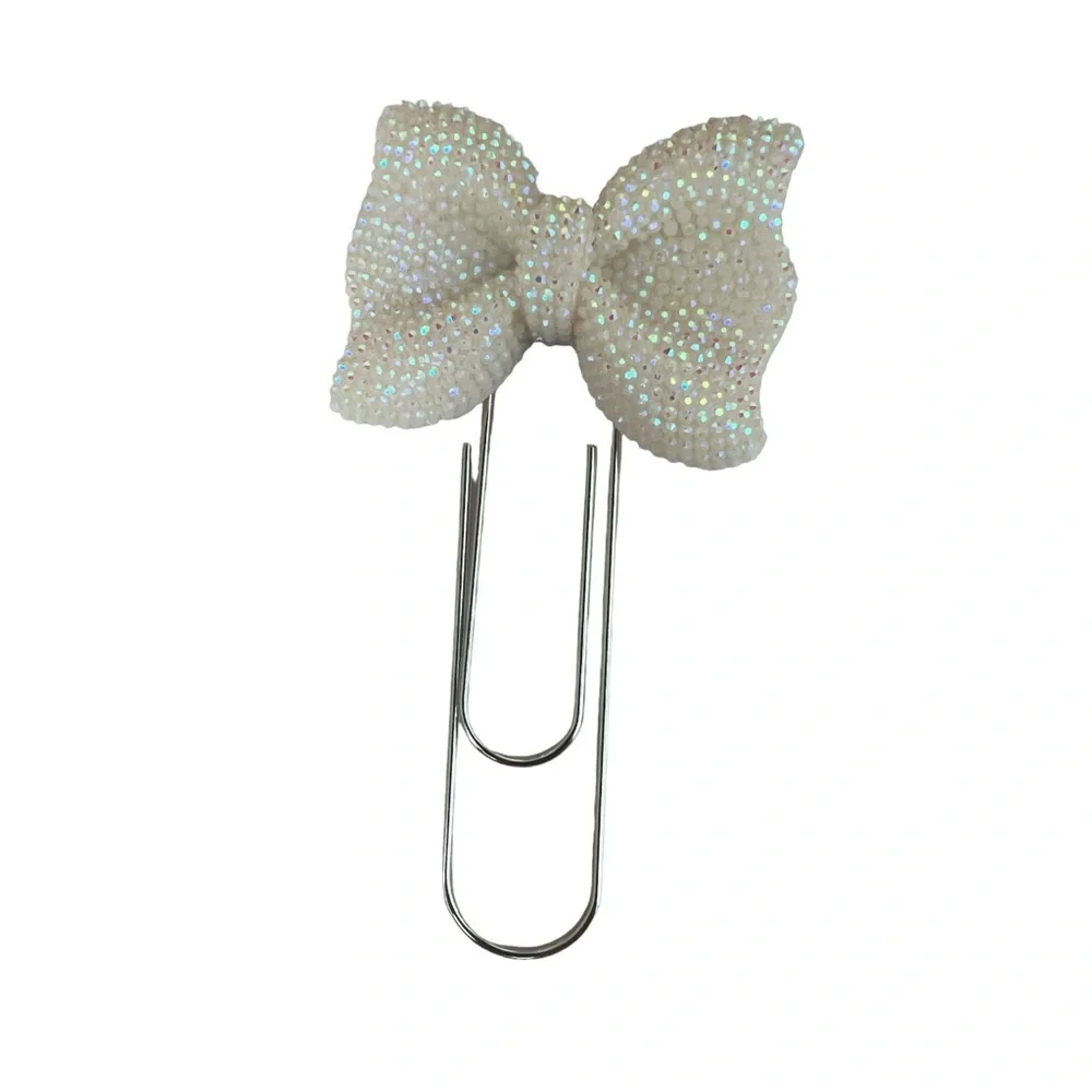 NEW Iridescent Ivory Bow Jumbo Planner Clip